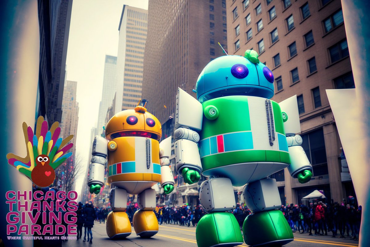 ChiParade's tweet photo. Happy National Technology Day! Big thanks to a fan submission for this creative Artificial Intelligence (AI) image of old school robots at the #ChiParade! https://t.co/d7b49B0DUJ