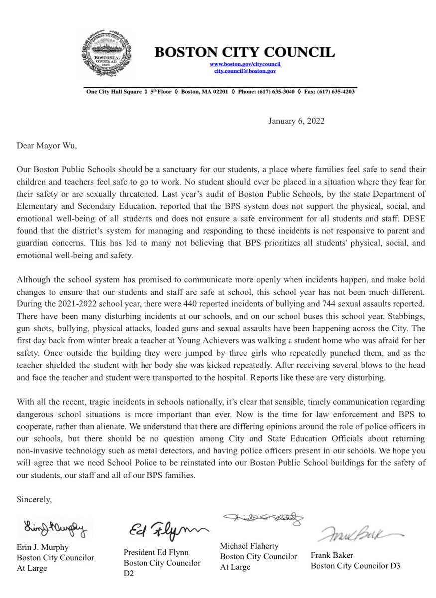 Too many disturbing incidents at @BostonSchools. I co-signed a letter ...