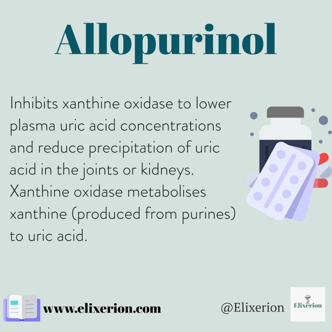 Elixerion_'s tweet photo. Visit https://t.co/FZyggNOc8D

Useful resources to support your learning:
The Top 100 Drugs: Clinical Pharmacology and Practical Prescribing 
https://t.co/kfntPl46fq

#allopurinol #medication #pharmacology #explore #medicine  #pharmacy #healthcare #study #Exams https://t.co/8aeVAUIN10