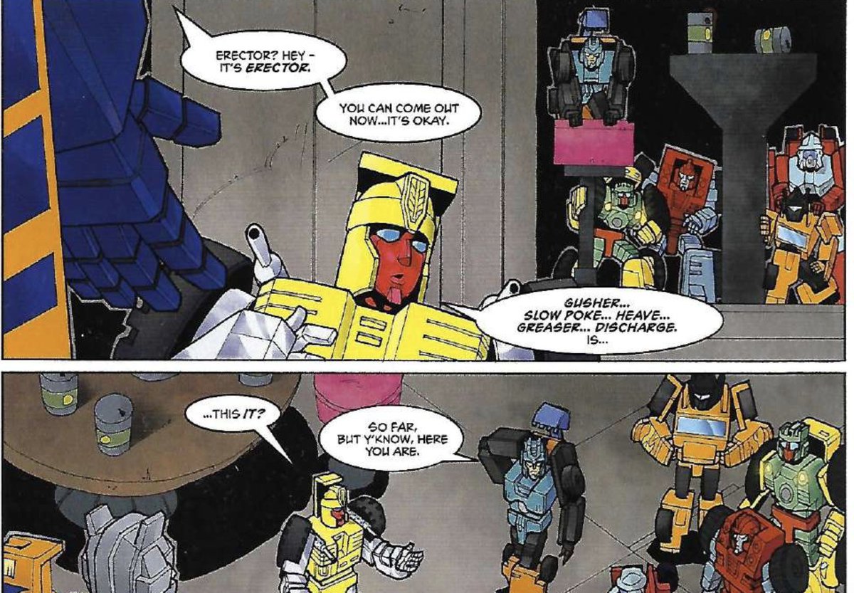 TF_Moments's tweet photo. for the unofficial TF convention RetCon 2019, Simon Furman wrote a fan comic starring exclusively the Transformers with unfortunate names, and lots of innuendos. https://t.co/K6DC3BoEvC