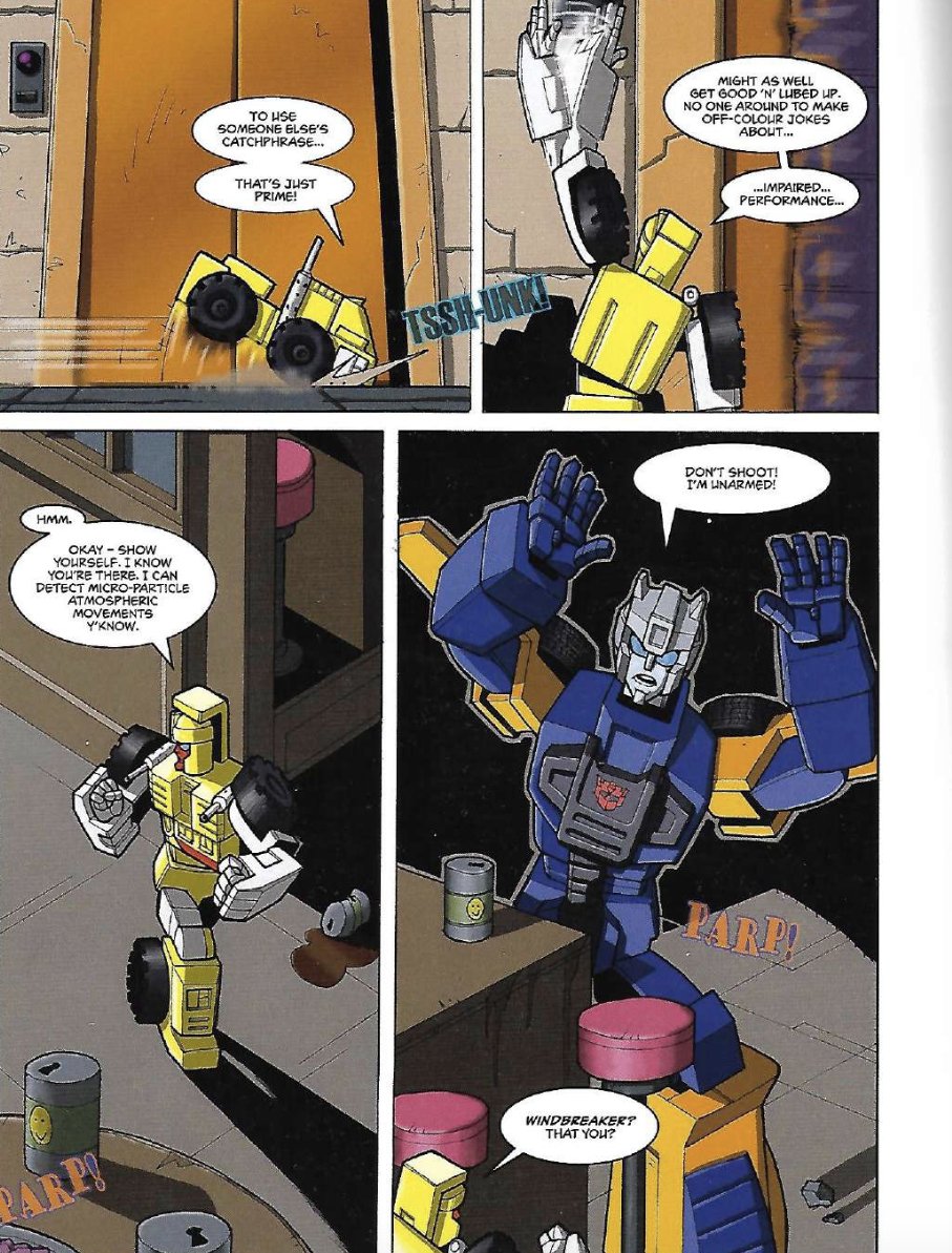 TF_Moments's tweet photo. for the unofficial TF convention RetCon 2019, Simon Furman wrote a fan comic starring exclusively the Transformers with unfortunate names, and lots of innuendos. https://t.co/K6DC3BoEvC