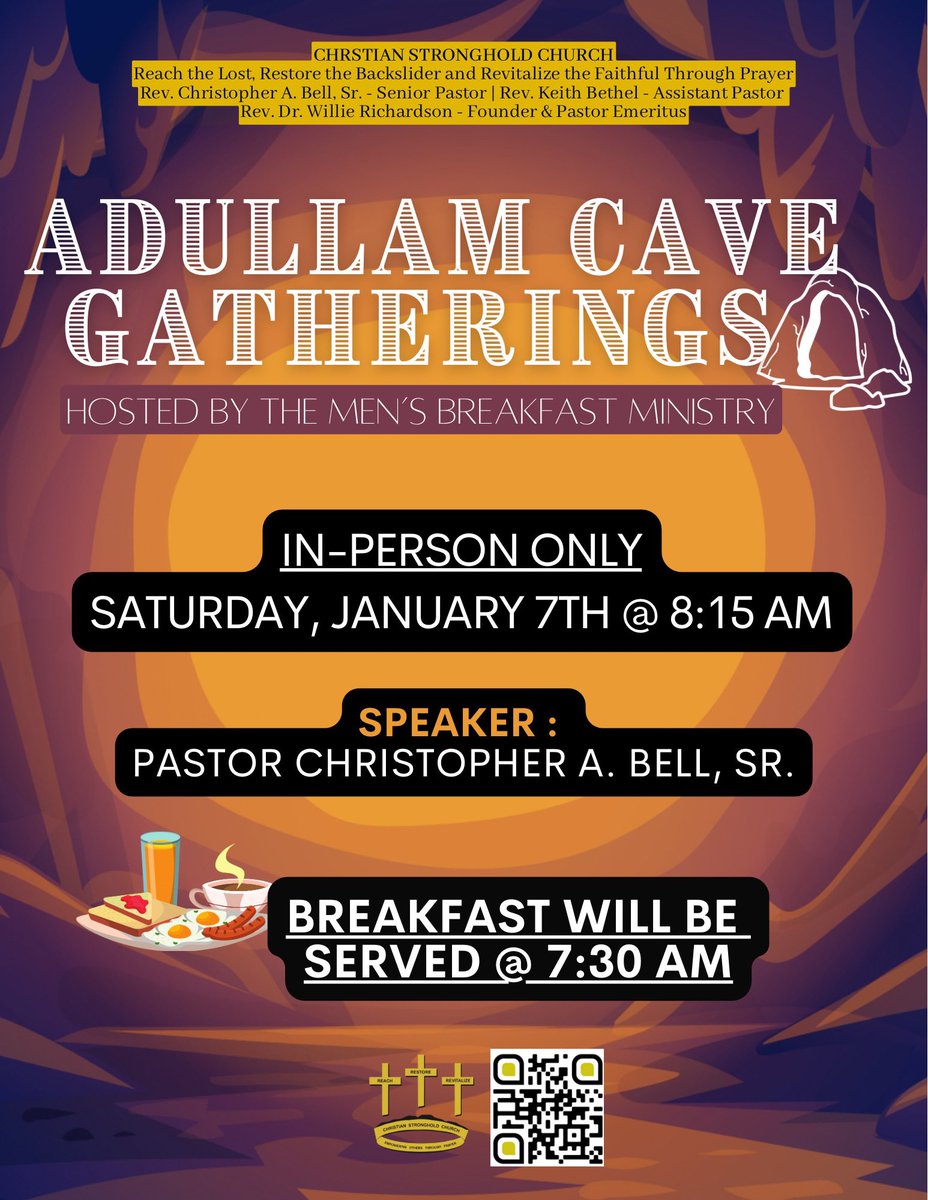 cscdaily's tweet photo. Join us tomorrow morning brothers for Men’s Breakfast starting @ 8:15am! You can join In-Person ONLY! #IraLark #PastorChristopherABellSr #MensBreakfastMorningShow #MensBreakfast #InPersonOnly #AdullamCave #NewPlan #Every2ndSaturday #CSCdaily #Share 🌇⛪️📖📺🖥💻📱☕️🙏🏾♥️ https://t.co/Ti3cWnUAfM