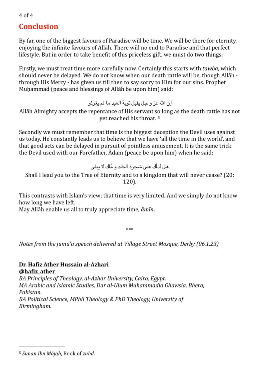 *A race against time*

A short, four page read on effective time management from the Qur'ān &amp; Sunnah
Please read &amp; share, Jazakallah 

(notes from today's Jumu'a in Derby)