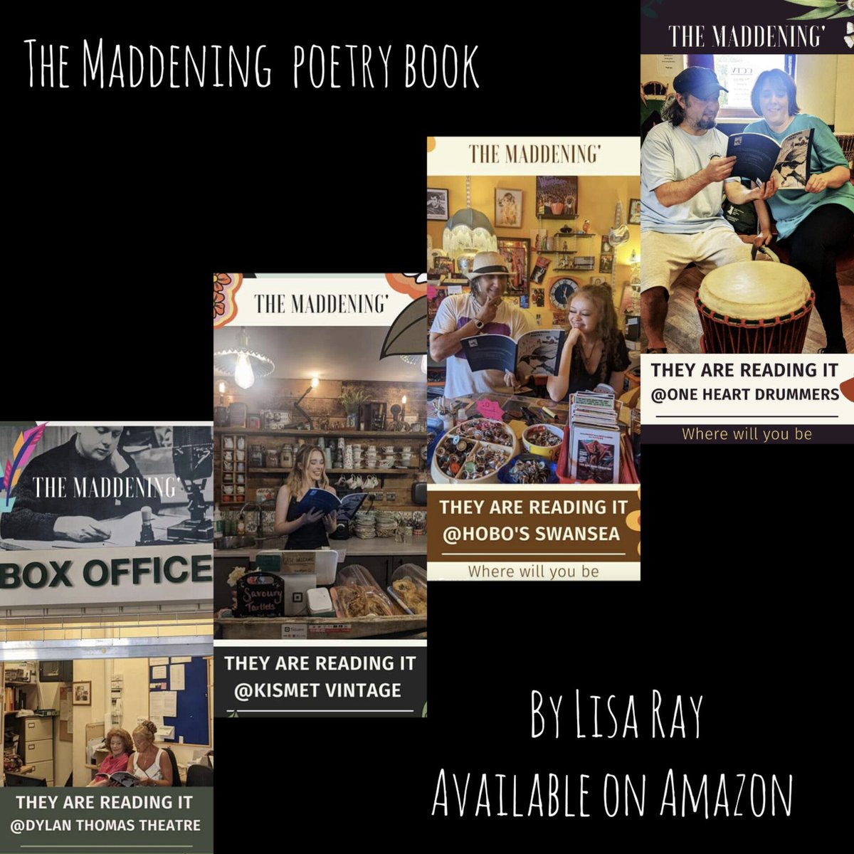 ImaginRay's tweet photo. Read &amp; Review...you definitely won't regret. Original artwork &amp; poetry book  that even folk that don't like poetry can relate to (biggest compliment I've had 😊)
The Maddening Poetry Book by Lisa Ray-get your copy on Amazon!
#poetry #writerslift #htlmp #SwanseaCity #WALES https://t.co/Pj7tH8RlOA