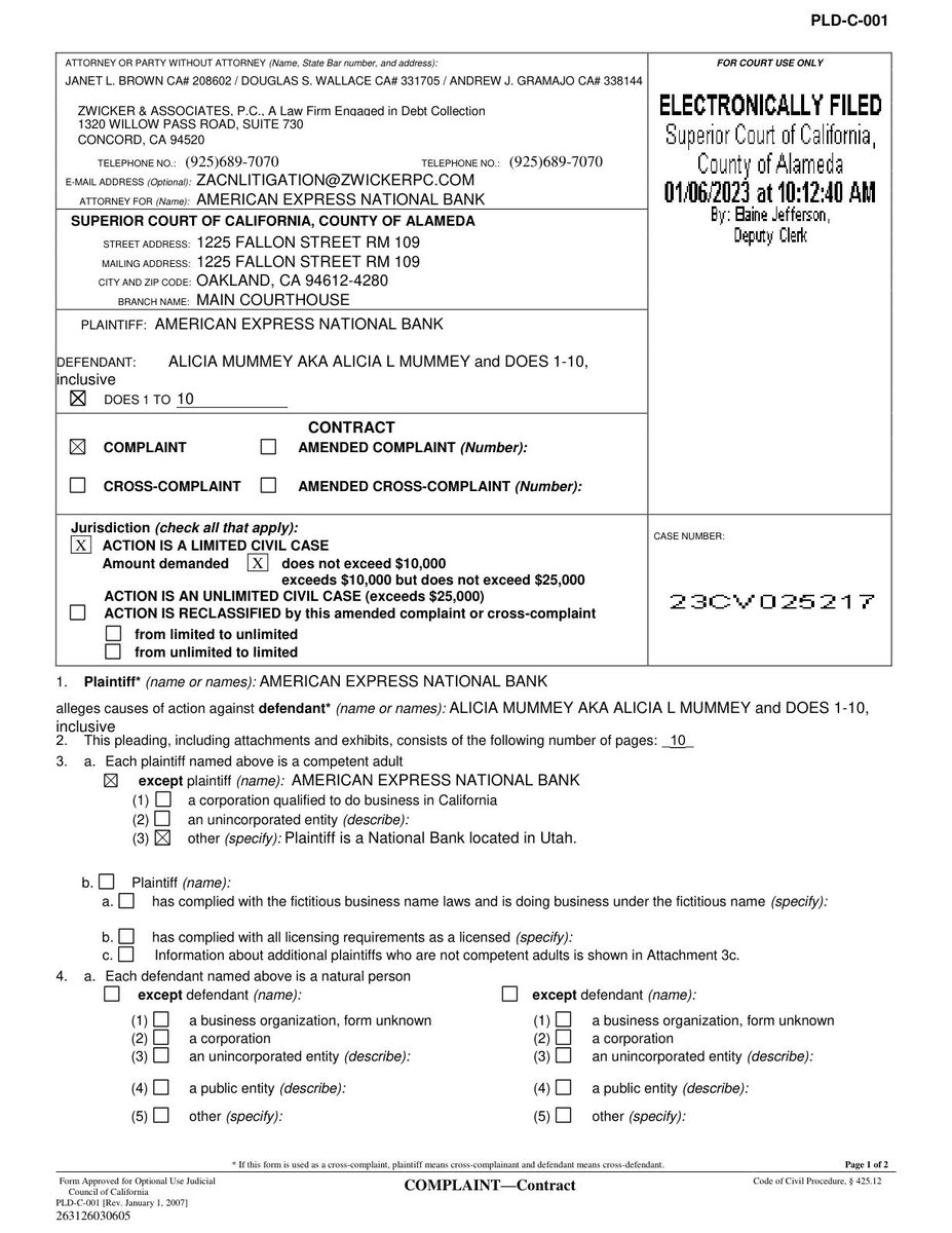 Alameda County Court Watch On Twitter Filed Today AMERICAN EXPRESS 