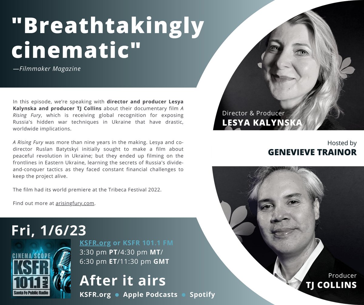 Later today we'll be on the Radio discussing our documentary “A Rising Fury” about the War in Ukraine and the 9 year journey in the making. The full episode will be available on Apple Podcasts and Spotify — just look for Cinema Scope KSFR after airing cinemascope.libsyn.com
