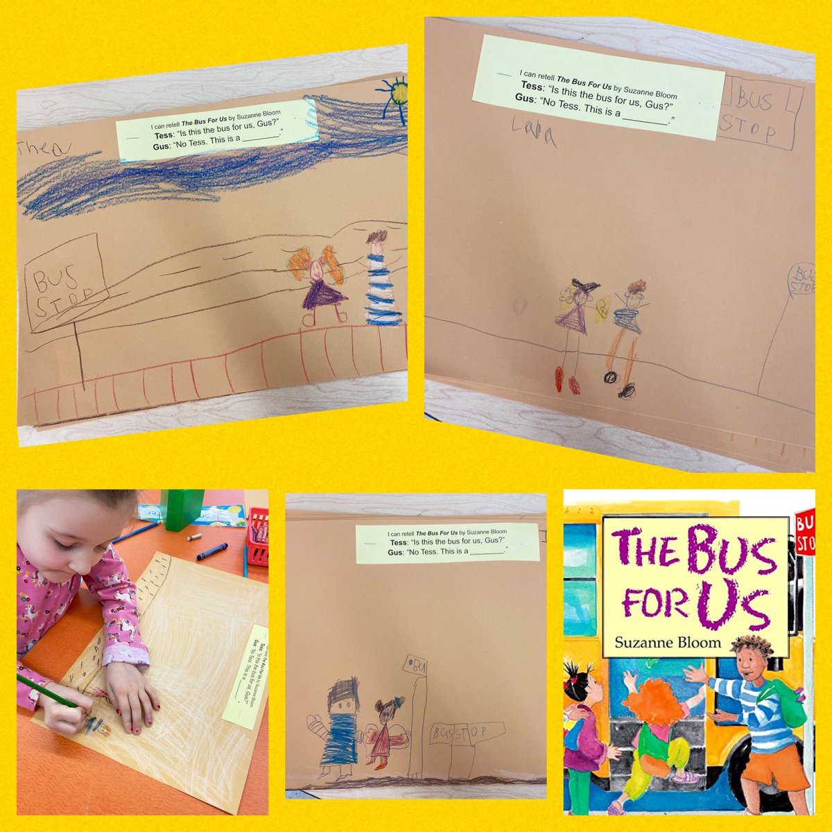 LearnWithLemon's tweet photo. “Is this the bus for us, Gus?”🚕🛻🚛🚒🚌 We had so much fun drawing the characters & setting before retelling the whole story with props for each vehicle! #learningwithlemon #isliprising #WeAreReaders #ActItOut #TheBusForUs @WingElemIslip https://t.co/fzteSrpVrx