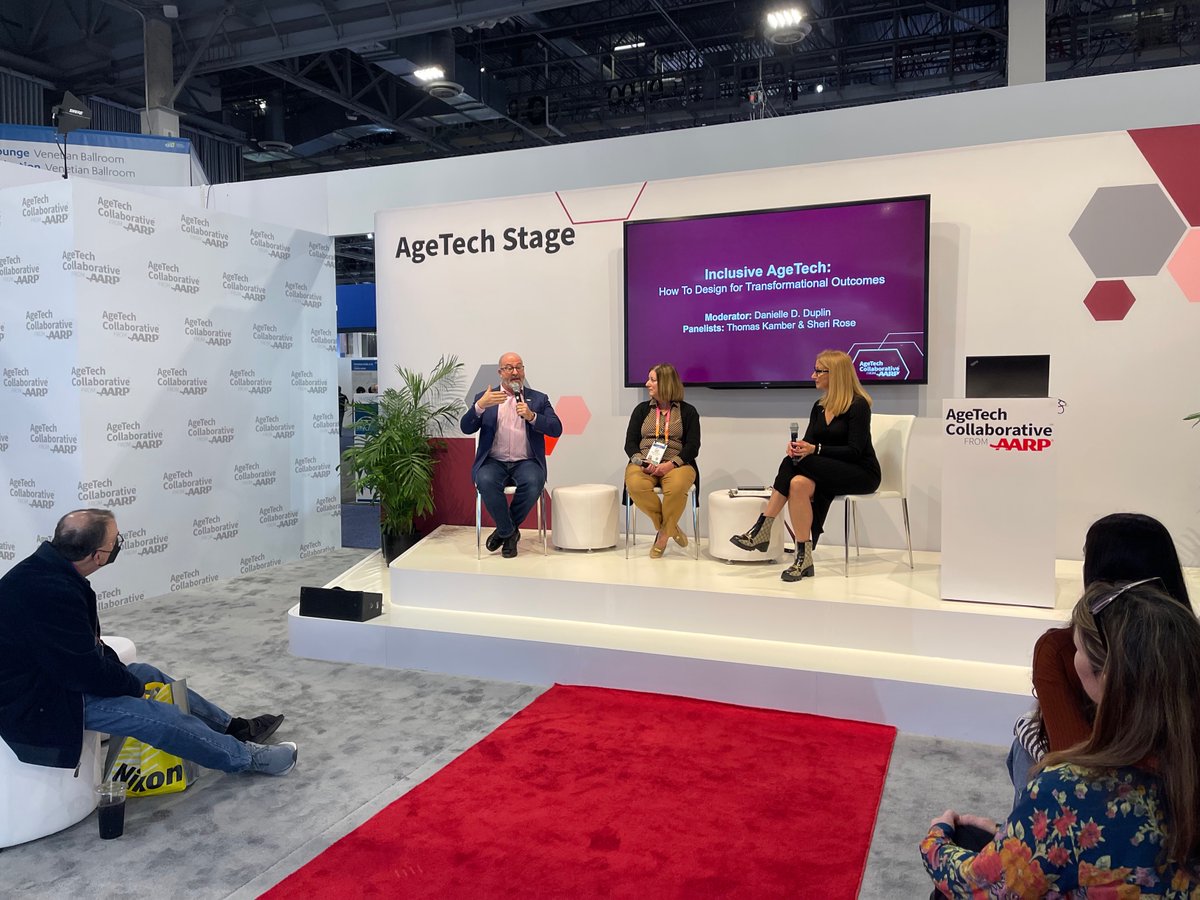 OlderAdultsTech's tweet image. Don’t make it gray, #olderadults don’t want beige products.” - @thomaskamber  (far right) speaking on the &quot;Inclusive AgeTech: How to Design for Transformational Outcomes&quot; discussion at #CES2023 with Sheri Rose and @DanielleDDuplin.

#TechnologyForGood