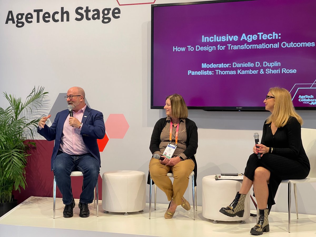 OlderAdultsTech's tweet image. Don’t make it gray, #olderadults don’t want beige products.” - @thomaskamber  (far right) speaking on the &quot;Inclusive AgeTech: How to Design for Transformational Outcomes&quot; discussion at #CES2023 with Sheri Rose and @DanielleDDuplin.

#TechnologyForGood