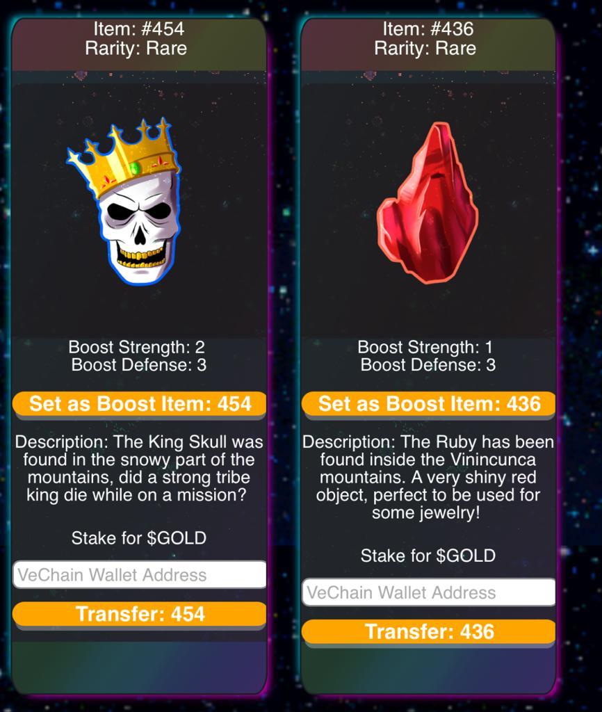 NFTGoldenEmpire's tweet photo. Looks like quite some Conquesters fought the Boss today, or have sent their Inka's on their Quest finding valuable boost items!👌🏽
Today some VTHO & 14K GOLD burned were burned along the way 🙌
#VeChain #VeFam #FunUtility #Questing #Battling #P2E #Easy2Use #VET #Buidl #NFTs https://t.co/O8wMdv1zJC