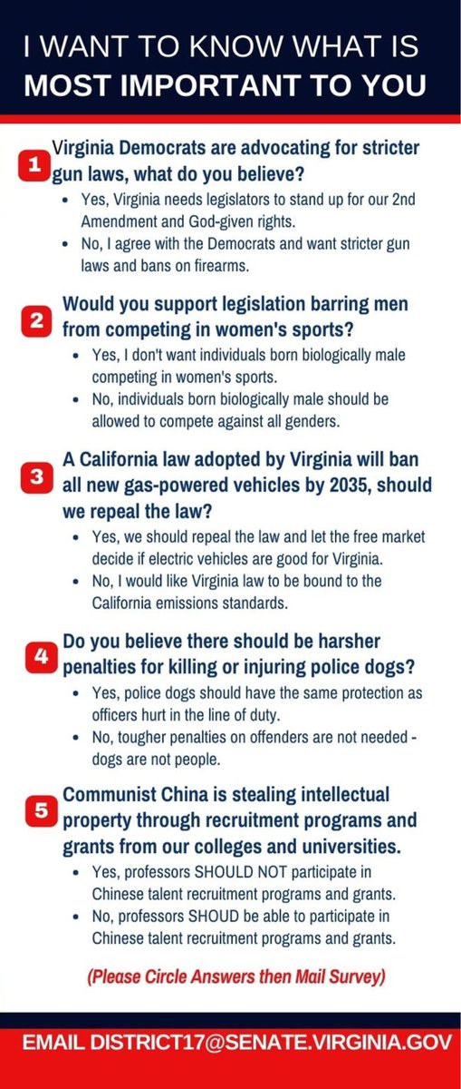 ReevesVA's tweet photo. Our Pre-Session Survey is Out! Session in Richmond starts on January 11 - please let us know what is MOST important to you, so Senator Reeves knows everything to fight for! #BryceReeves #gopproud28 #resultsnotrhetoric https://t.co/Ozzco4n8MA