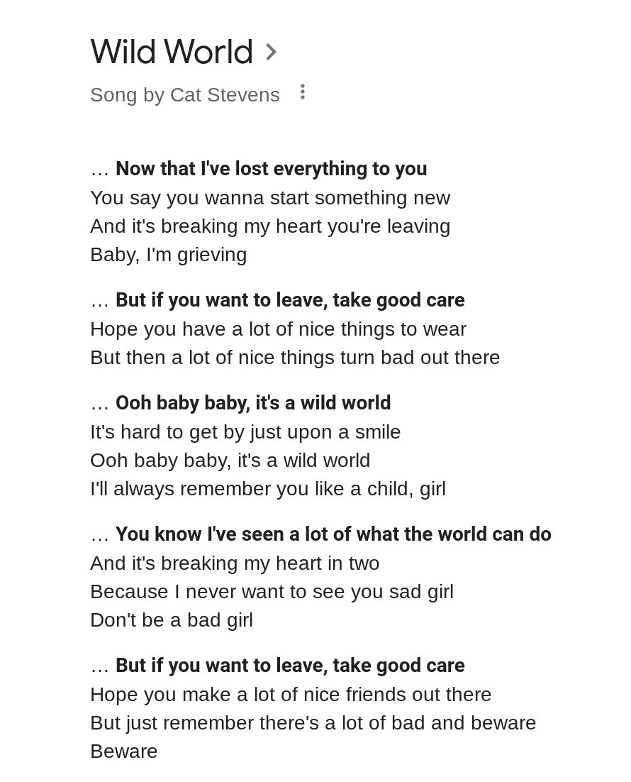 Kevin just pointed out that Cat Stevens' 