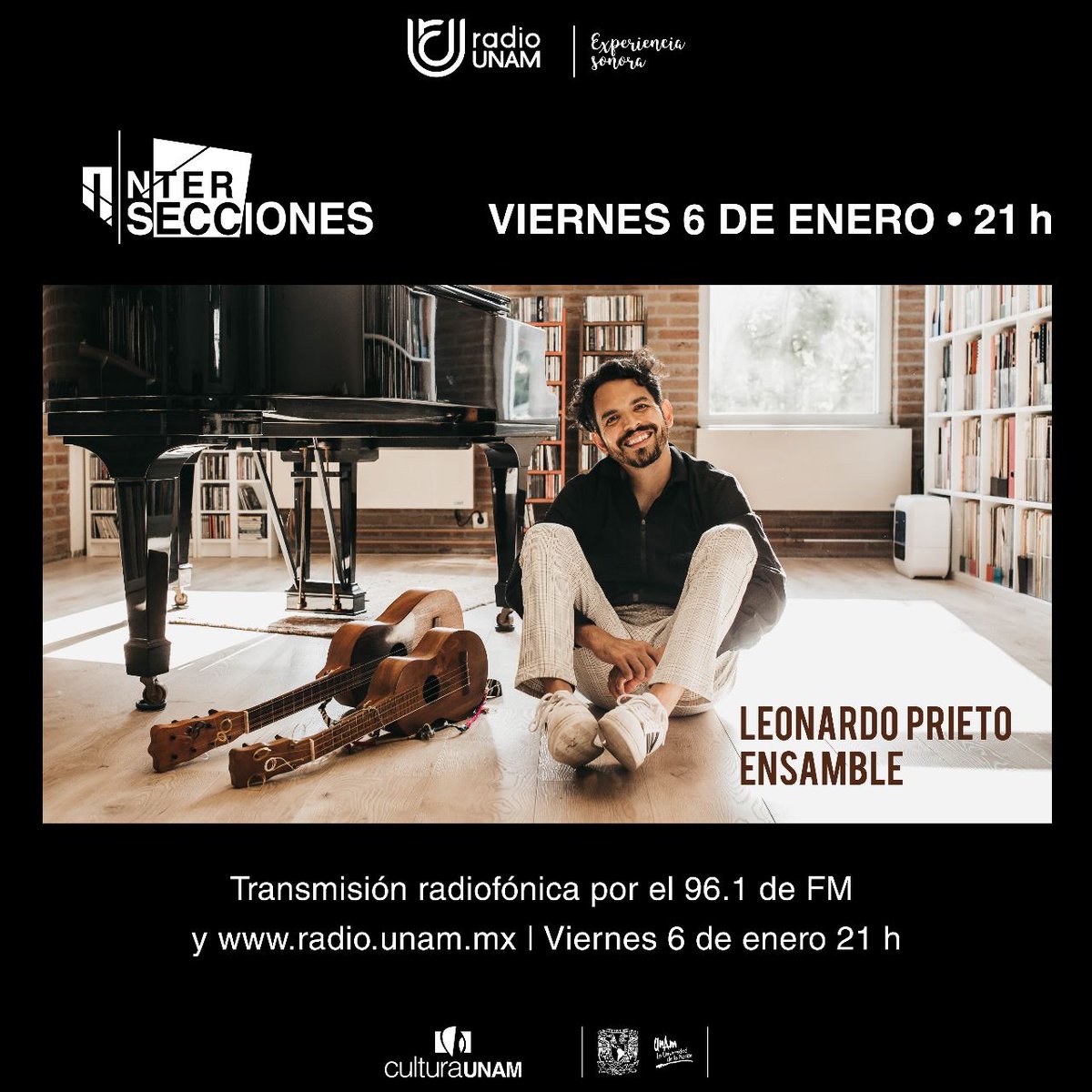 ¡Hoy es viernes de #Intersecciones! 😎🎶
Disfruta la #ExperienciaSonora de Leonardo Prieto, mexicano que radica en Países Bajos y se encuentra presentando su más reciente material que fusiona la tradición jarocha con estructuras del jazz y la música popular. ¡Es #imperdible! 👇