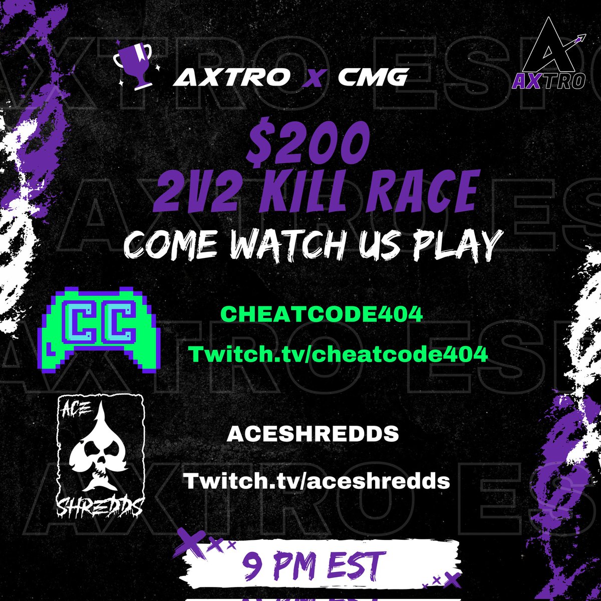AxtroEsp's tweet photo. Come watch @CodyKlop and @aceshredds in their first 2v2 kill race tournament together !
Cheatcode404- https://t.co/SOA6xYNTo6
Aceshredds- https://t.co/ncolIV42gl
Stop by and say hi as they dominate the warzone.
#cmg #axtroabove #axtro #2v2 #CallofDuty #Warzone2 https://t.co/TALiRROQoI
