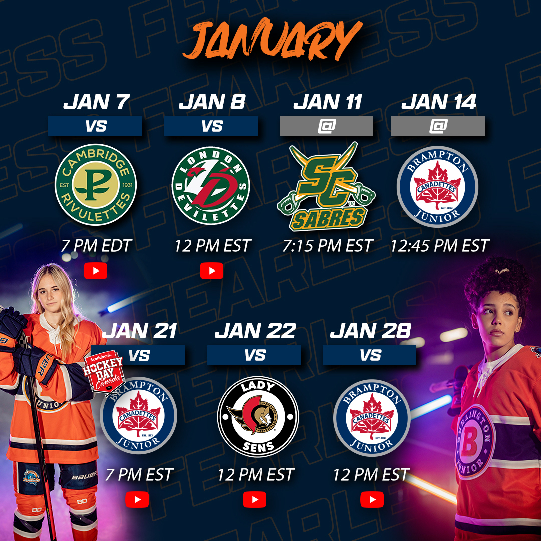 Welcome to 2023 #CudaNation! Our January Schedule is here, with 5 home games to catch live or on our YouTube channel. Hope you don’t get too tired of us Brampton 😉

#CudaNation #GoCudas #schedule #january #newyear #game #hockey #u22elite #nhl #StrongerTogether <a href="/BGHC_News/">Burlington Girls Hockey Club</a>