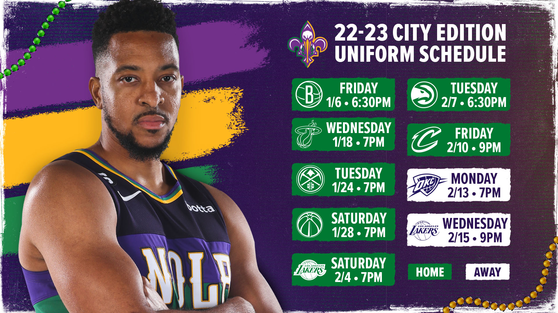 New Orleans Pelicans 22/23 City Edition Uniform: Mardi Gras