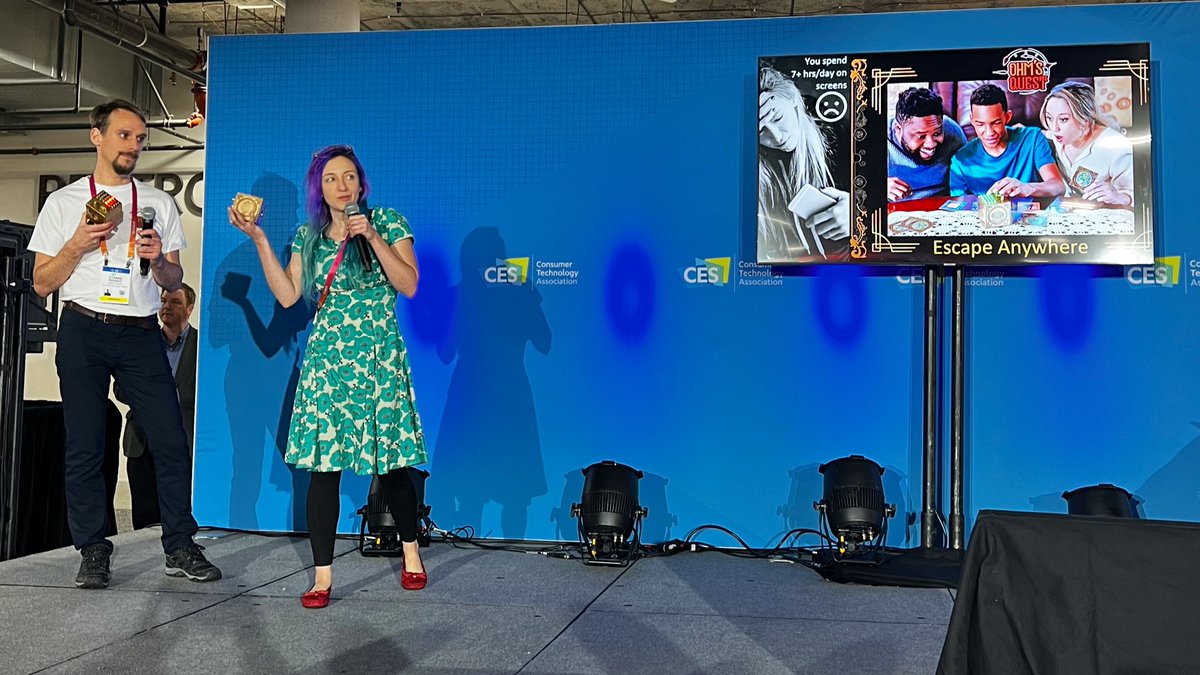 establishedus's tweet photo. The @CTAFoundation Pitch… 

Startup 4: Ohm’s Quest (from France) is an interactive screen-free electronic puzzle console with an immersive sensory experience.
#gaming #startup #CES2023 https://t.co/XnDe9fMFpn
