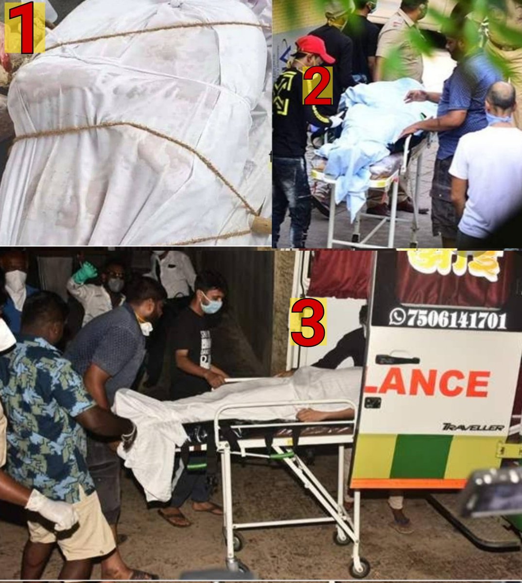 itsdevanie's tweet photo. #itsSSRMonth
Question : 4
๐ According to Hindu Dharma Body shouldn't be ROPED (First Pic: 1)
๐ Is there MORE THAN ONE BODY ON STRECHER while leaving Mount Blank (First Pic: 2); After Reaching Cooper BECAME ONE (First Pic: 3)
๐ When Other BODY SHIFTED to Ambulance 1?
1/2 https://t.co/WEk7Sd31bI