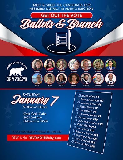 BWOPA PAC is proud to endorse the Progressive & Labor Unity Slate for AD18 @AlamedaCoDem elections. Join us tomorrow for Ballots & Brunch Meet & Greet at 9:30 AM at Oak Cali Cafe, only a few blocks away from the in-person voting location. RSVP NOW: eventbrite.com/e/ballots-brun…