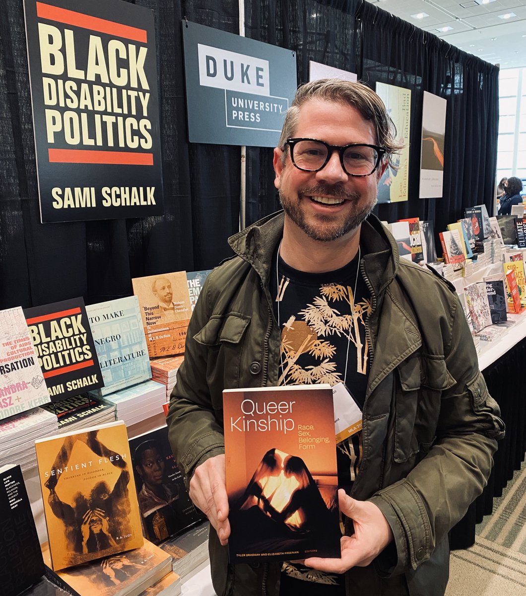 DukePress's tweet image. .@Tyler_Bradway, co-editor of “Queer Kinship: Race, Sex, Belonging, Form,”stopped by our booth at #mla23. Pick up a copy of the book in our booth or online using coupon code MLA23 dukeupress.edu/queer-kinship #mladeals