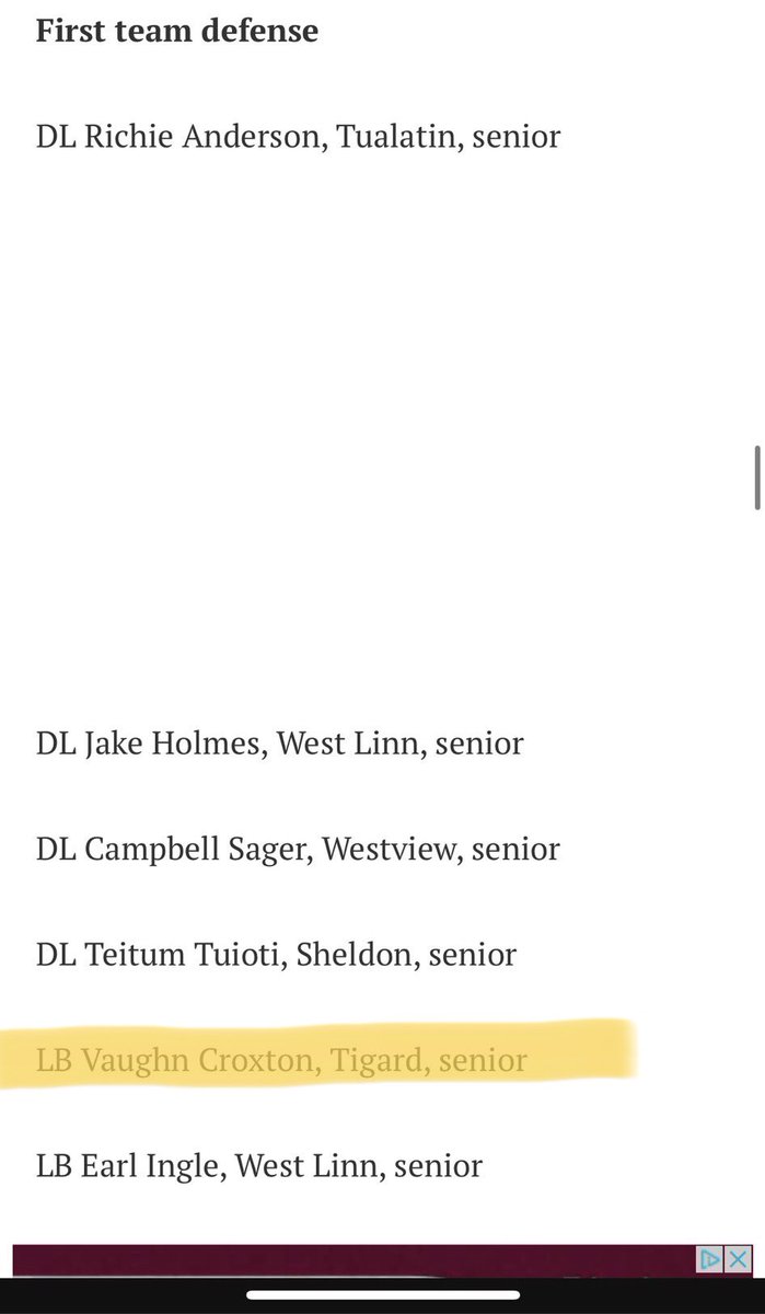 1st Team All State (OR) ILB 
TRL-CO DPOY STILL AVAILABLE‼️

<a href="/CroxtonVaughn/">Vaughn Croxton</a> ‘23 ILB 6’1 225 

109 TT, 12 TFL (32 Quarters Of Play)
13.6 TT Per 4 Quarters Of Play📈

👀📺: hudl.com/v/2JKg6F