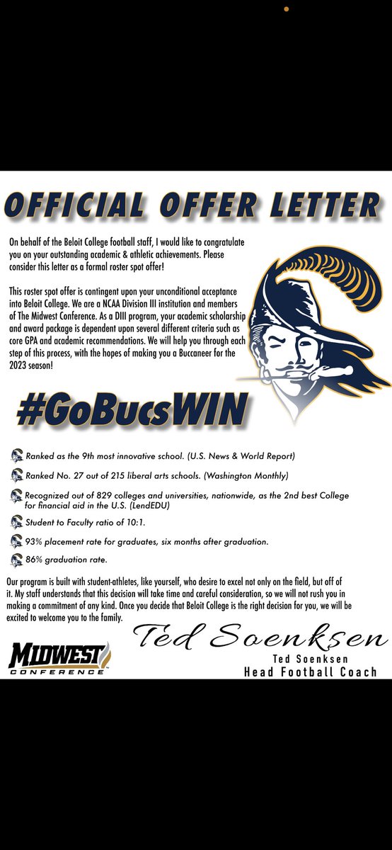 Blessed to receive another opportunity to further my football career at Beloit!!!@CoachJordyDubb <a href="/BeloitBucsFB/">BeloitBucsFootball</a>