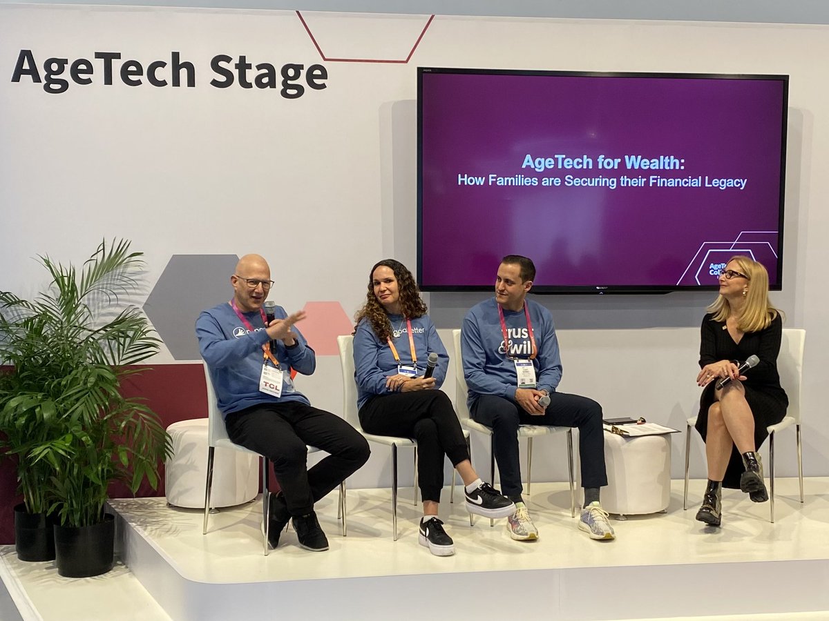 Had fun today on the Agetech Stage at #CES23 with Danielle Duplin and fellow panelists Cody Barbo and Tanya Van Court. Thanks to @AgeTechCollab and @AARP for hosting @paperwork_co! #agetech #financialwellness #financialwellbeing #innovation