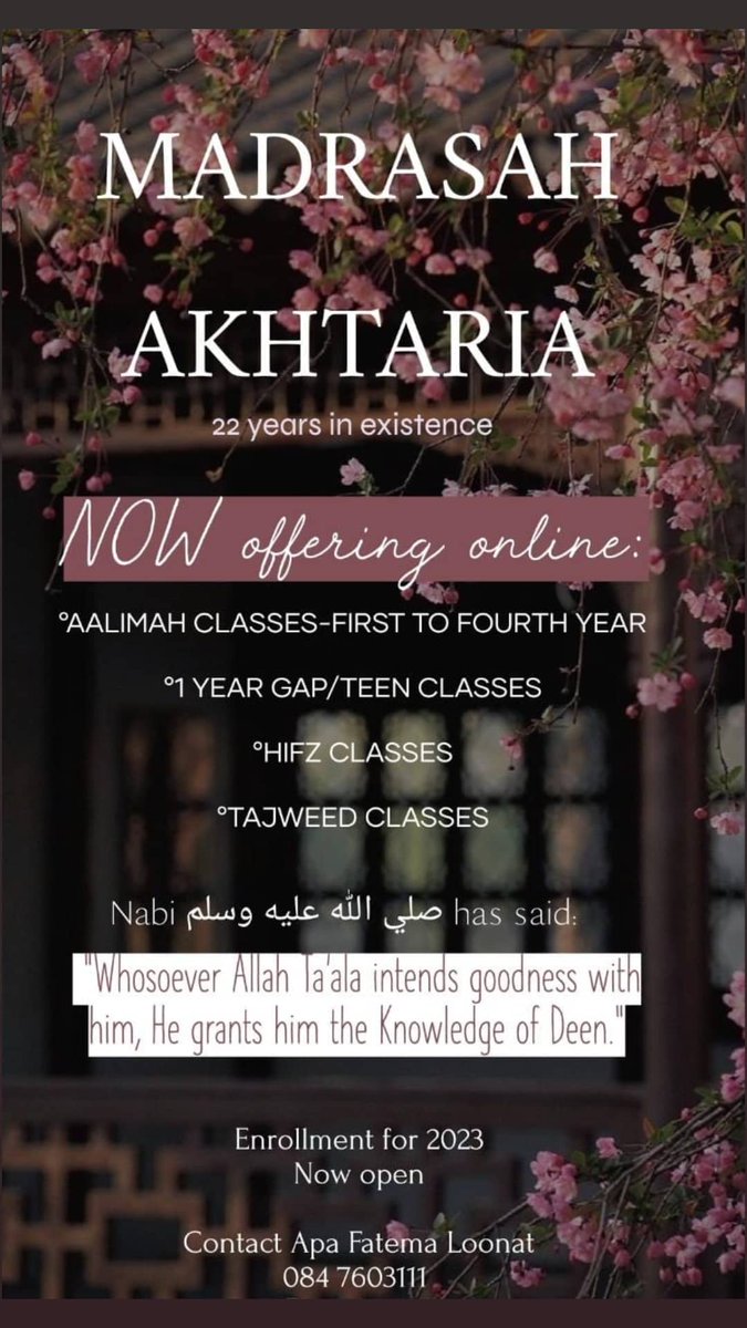 Jlo__Loonat's tweet photo. Online Aalimah classes, gap year course, Tajweed and hifz class.

Please contact number on ad👌

Please RT https://t.co/HhO0v0ybFP
