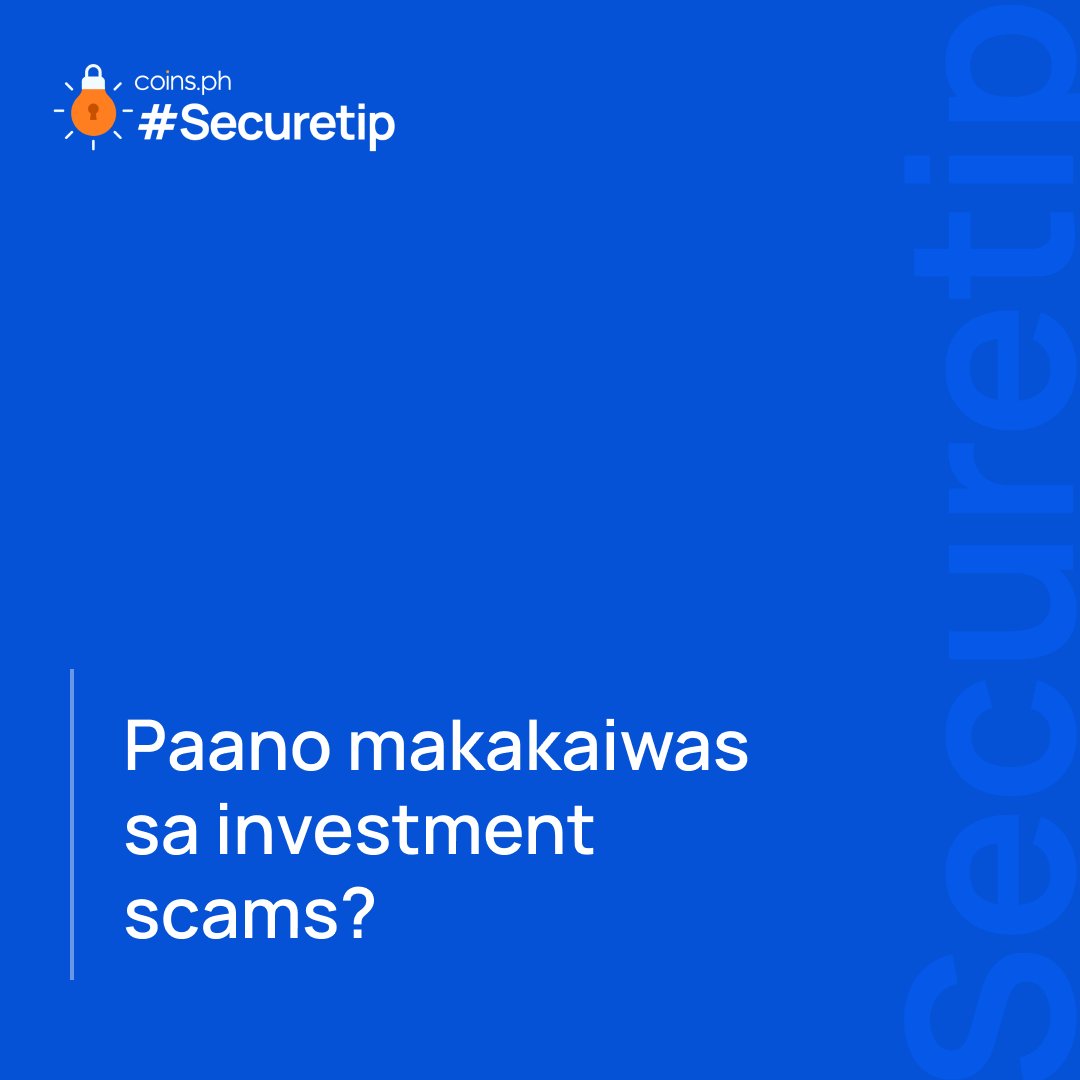 PayWithCoin's tweet photo. RT coinsph "Paano nga ba makakasigurado na sa legit at safe na investment mapupunta ang pera mo?
Narito ang ilang mga #Securetip🔒 para maiwasan ang mga laganap na investment scams https://t.co/Y9w6hQiEy1"