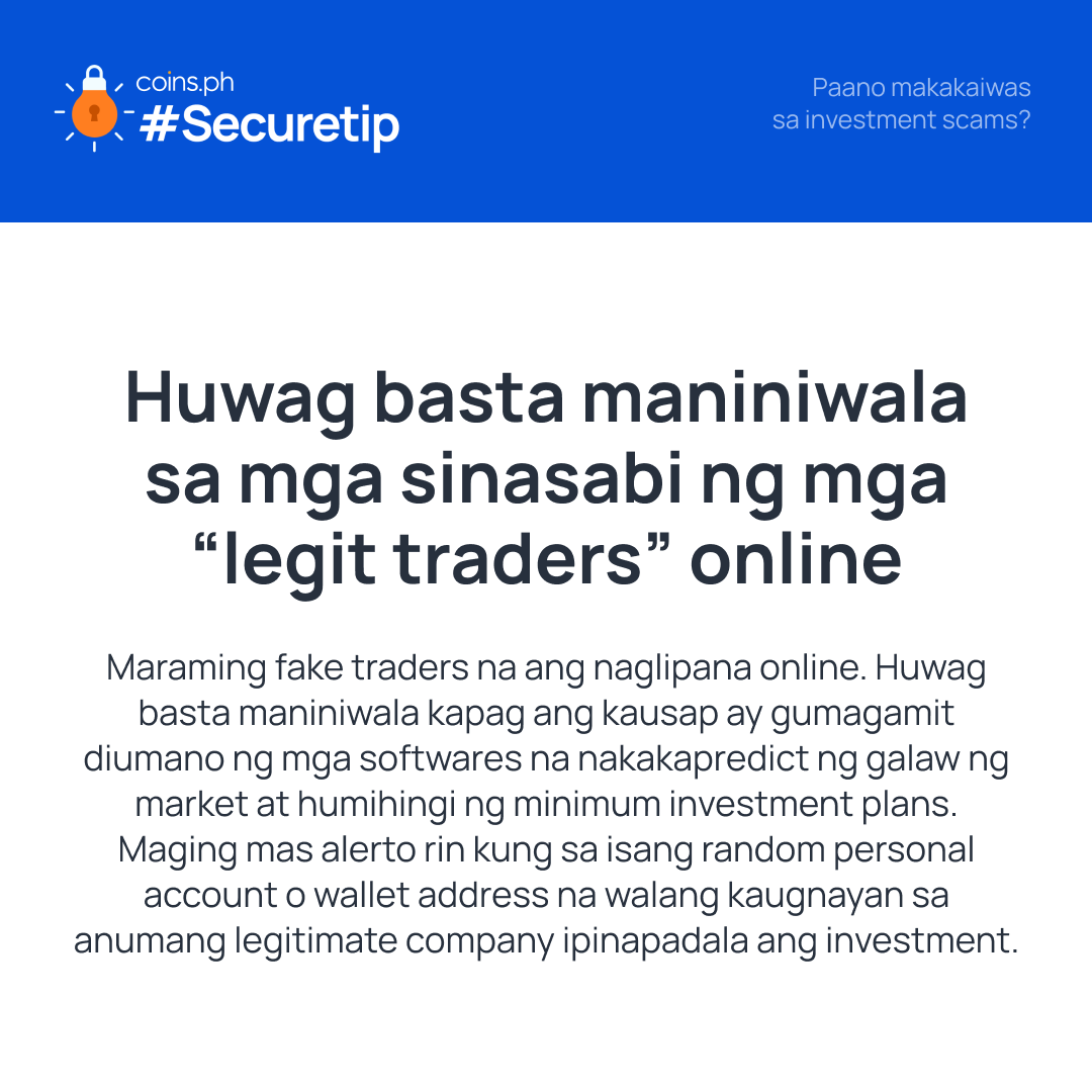 PayWithCoin's tweet photo. RT coinsph "Paano nga ba makakasigurado na sa legit at safe na investment mapupunta ang pera mo?
Narito ang ilang mga #Securetip🔒 para maiwasan ang mga laganap na investment scams https://t.co/Y9w6hQiEy1"