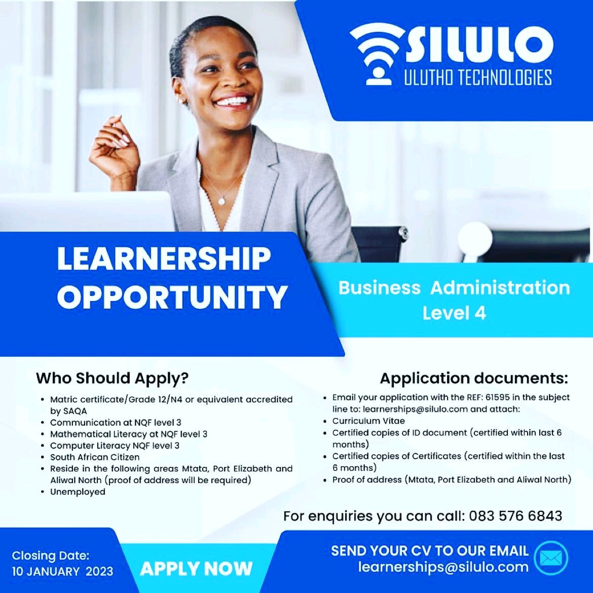Learnership Opportunity

📌Business Administration Level 4