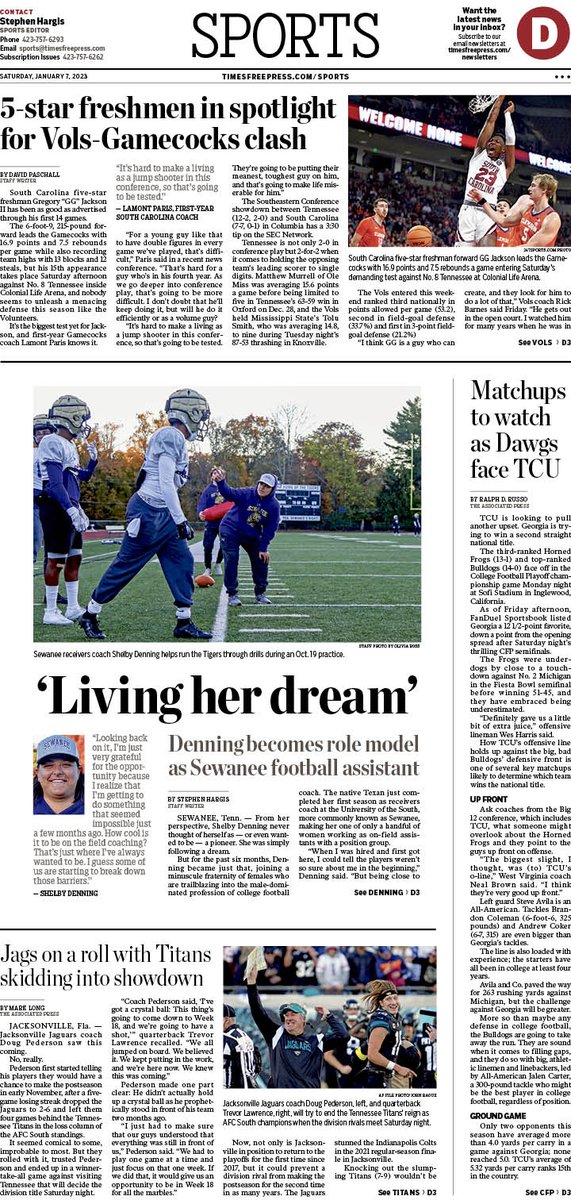 JLPoole76's tweet photo. my design for 1/7/2023 @TimesFreePress @SewaneeFootball Shelby Denning is living her dream https://t.co/w4fzSvVJz3