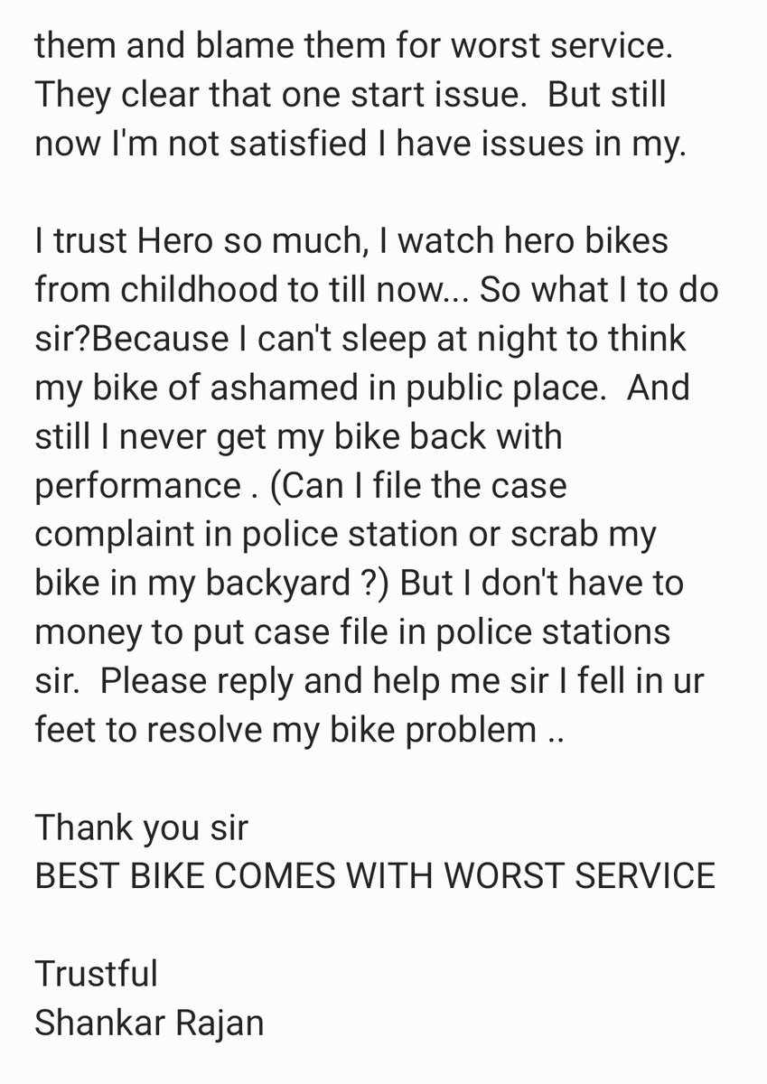 3mShankar's tweet photo. Hi Heromotocorp 
Best bike comes with worst service 
With my Pain and ashamed experience https://t.co/o1K0vMGOEx