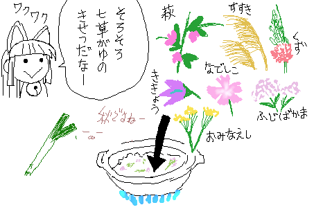 👮「待て!何者だ!」
🌾🌸🪷🌺🌿🌼🪸「七草粥です」
👮「よし!通れ!」 