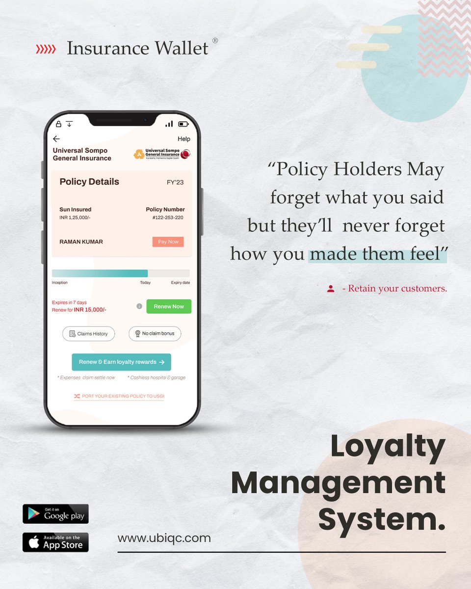 Ubiqc1's tweet photo. We enhance the customer experience, and we foster customer retention.
Policyholders may forget what you said, but they'll never forget how you made them feel.
#Ubiqc #OneLifeOneApp
#InsurTech #customerengagement
#CustomerRetention #Persistency #Renewal #digilocker https://t.co/RrbbR7PsMr