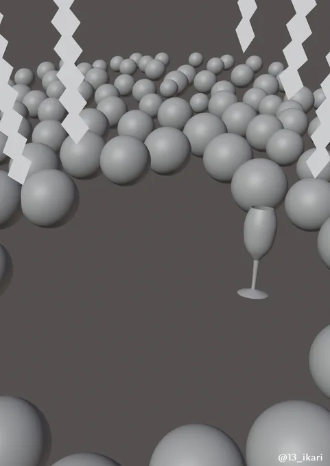 今回の背景制作もblenderを使用しております!周りの風船の配置は3Dモデル使うととても楽でした#blender #b3d #イラスト 
