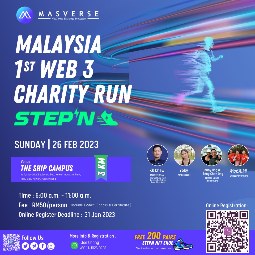 MasverseHub's tweet photo. Join us for the first Web3 charity run in Malaysia with StepN. Move to earn for a good cause!

Registration link： https://t.co/1YcowmaDzP 

#masverse #stepn #stepncommunity #run #lifestyle #move2earn #movetoearn #malaysia #web3 #web3community https://t.co/qG4ZH0wAFC
