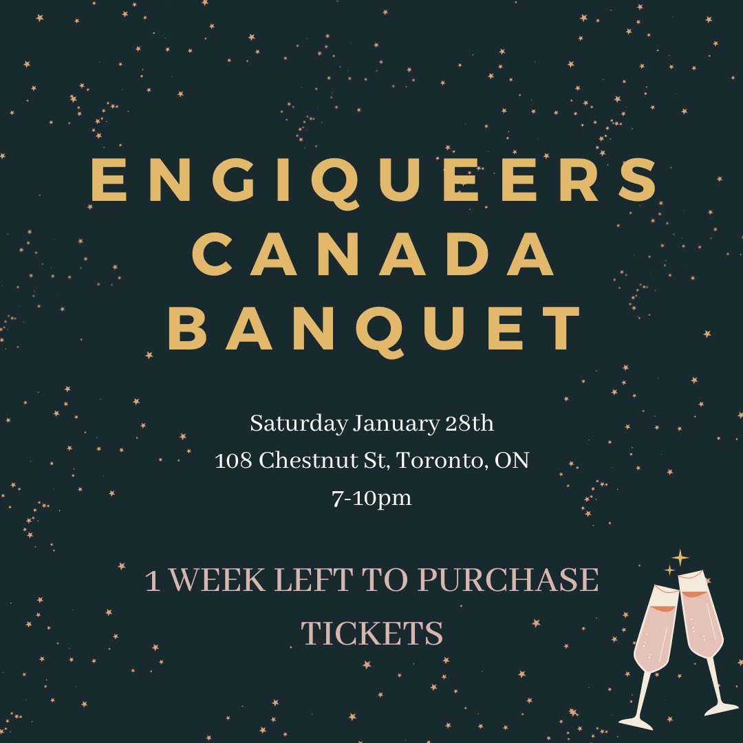 ‼️1 Week left to purchase your EQ Canada Banquet tickets ‼️ 🎊 Come join EQ Canada on Saturday January 28th at 7:00pm for a fabulous night of connection, celebration, and laughter. 🥂Your ticket will include a four-course dinner, two cocktails and some live entertainment.