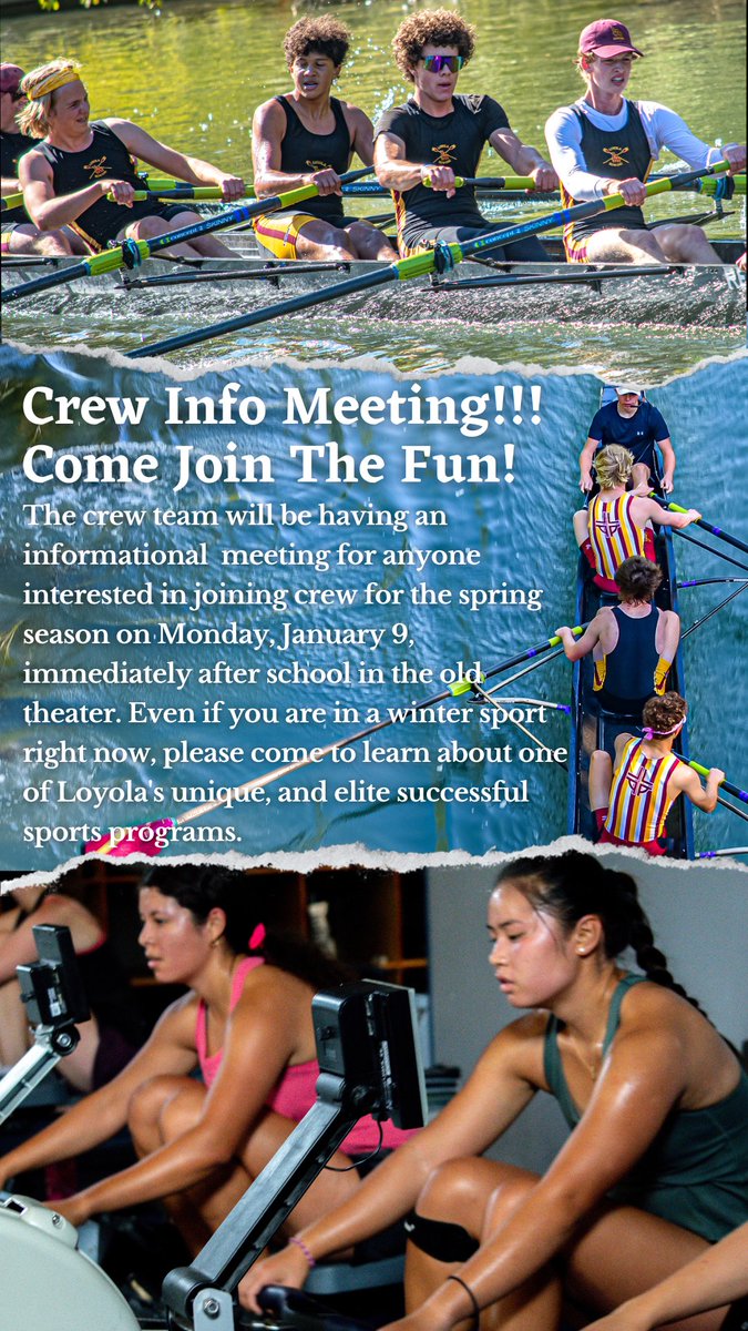 LArowing's tweet image. Crew will be having an info meeting for anyone interested in joining crew for the spring season on Monday, January 9, immediately after school in the old theater.Even if you are in a winter sport right now, please come to learn about out elite team
@LAGoRamblers  
@LoyolaAcademy