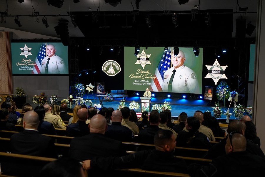 SanBernardinoPD's tweet photo. SBPD was honored to attend the memorial service for
Deputy Isaiah Cordero today.
Rest in peace, Deputy Cordero. You will always be remembered and never forgotten. Thank you for your service. 🇺🇸💙
@RSO
#RiversideStrong #OneCommunity #WatchingOverUs @SBPD_CHIEF https://t.co/emXIC1hiXC