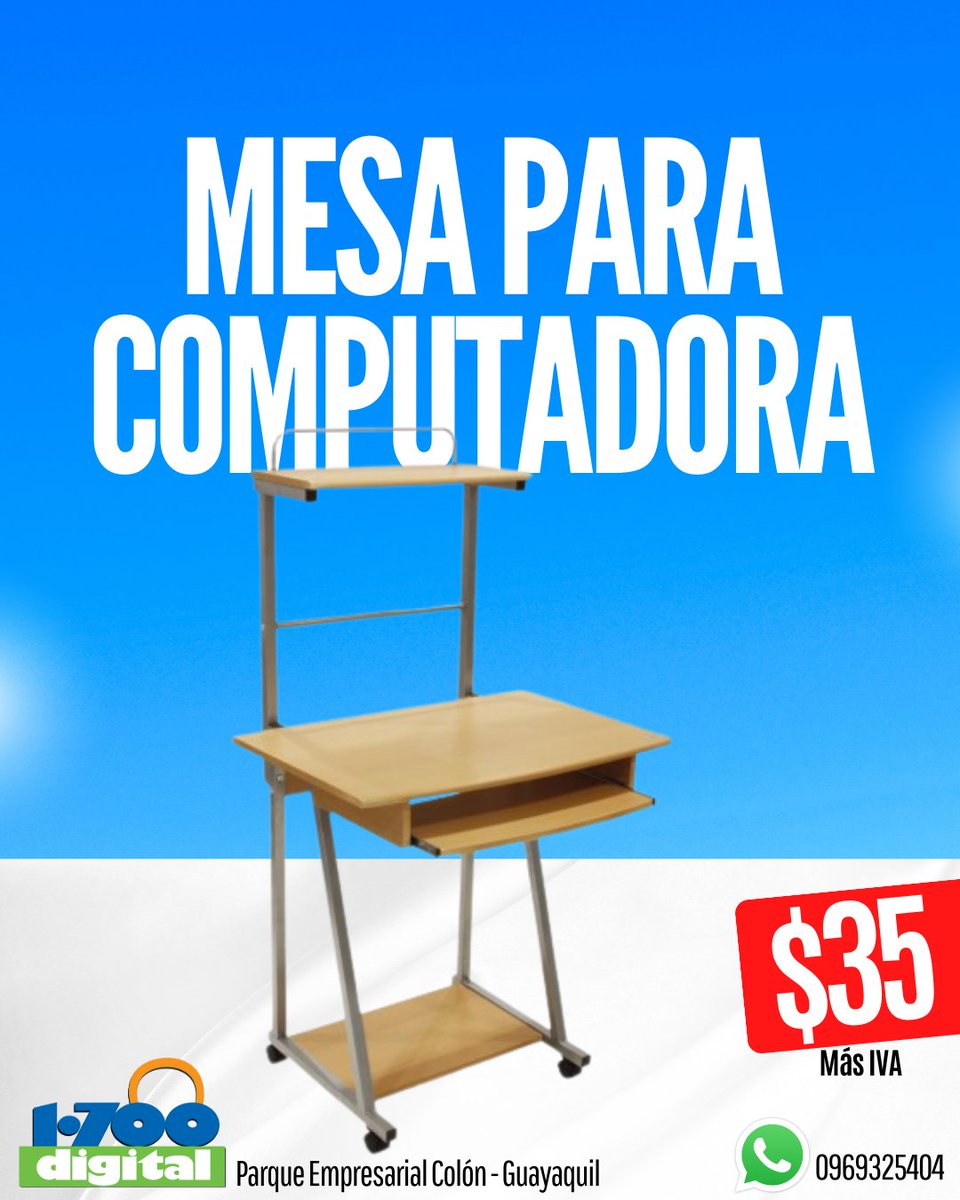 Nueva mesa para computadora a $35.

🏢 1-700 Digital S.A. Parque Empresarial Colon, local 4. Frente a Produbanco. Urdesa Norte, Guayaquil.

📞Whatsapp wa.me/593969325404

🚗Envios por Servientrega
