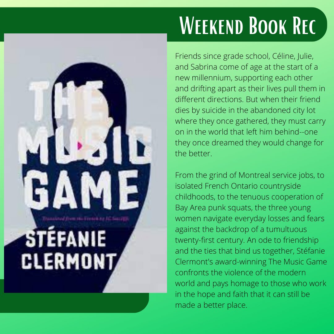 This week's #BookRecommendation is The Music Game by Stéfanie Clermont. #CanLit