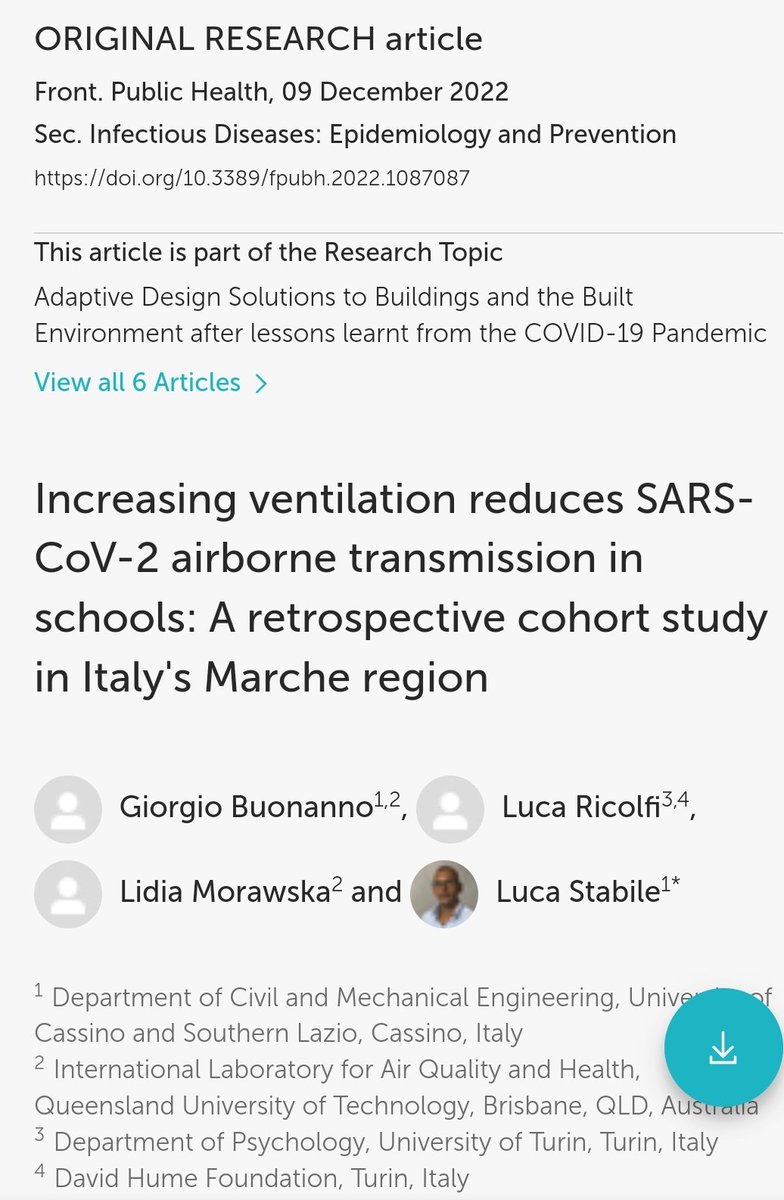 Airborne transmission is a major route of infection for many respiratory diseases, including #COVID19. This important study shows that classrooms equipped with mechanical ventilation systems that clean up the air reduced #SARSCoV2 infection risk by 74%. frontiersin.org/articles/10.33…