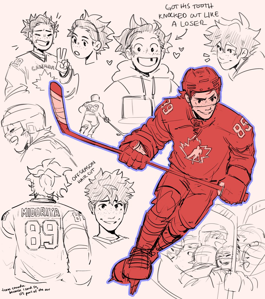 canada won world juniors so I'm gonna share a few of sketches of a thing I'm working on with hockey player!deku