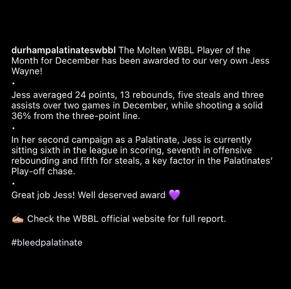 Congratulations to former Lady Hornet Jessica Wayne on being named WBBL Player of the Month! No surprise here, just Jess doing Jess things! #LadyHornetPros 

<a href="/DU_Palatinates/">Durham Palatinates</a> @WBBLofficial <a href="/ESUSports/">ESU Athletics</a> <a href="/TheMIAA/">The MIAA</a>