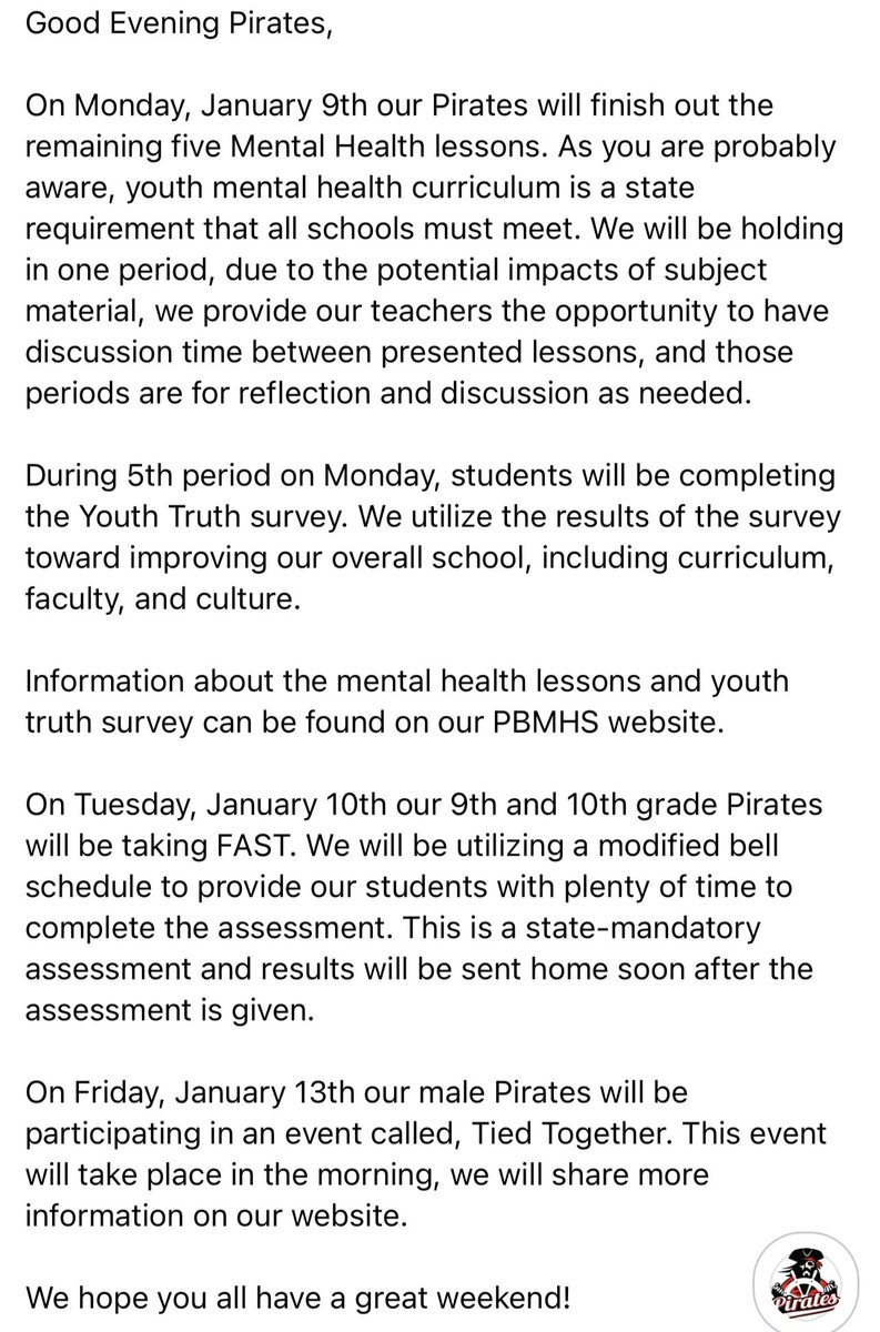PBMHS Jan 9th - Jan 13th Update 🖤🏴‍☠️