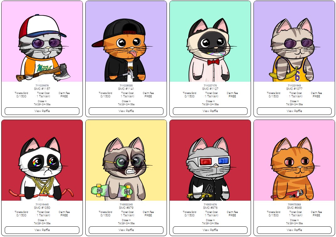 SayMeowClub's tweet photo. 8 SMC NFT'S were added to our raffle website.
https://t.co/iIJDo61aFX
Catch them while you can.
#MEOWWITHUS $ALGO #algofam #AlgoNFT #AlgoNFTs #NFT #NFTs #ALGO #SOL #ETH #NFTCommunity #ADA https://t.co/ZqLHCRNJGS