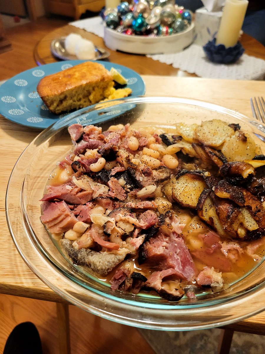 Ham n beans with fried potatoes