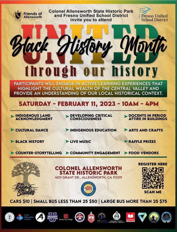 Join us for a celebration of Black History Month at Colonel Allensworth State Historic Park on Saturday, February 11, 2023 from 10:00am to 4:00pm. Visitors are welcome to tour the park's historic buildings and enjoy live entertainment, music, and food.
#colonelallensworthshp