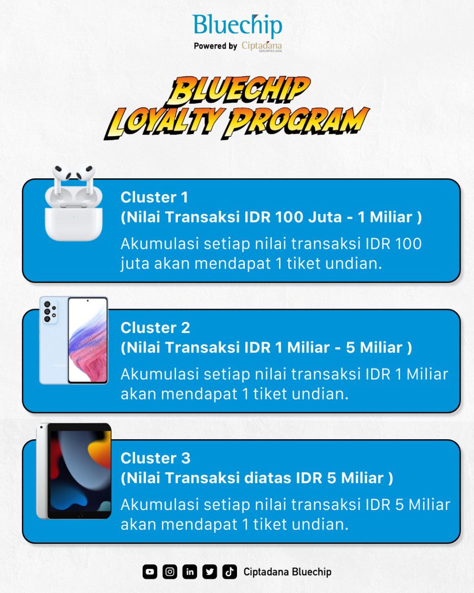 ZabrinaRaissaa's tweet photo. Bluechip Loyalty Program ✨ #saham #IHSG #indonesia #market #pasarsaham #cuan https://t.co/D9e5y2iPPR